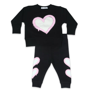 Little Mish Graffiti Heart Sweatshirt & Joggers Set ~ Black/Pink