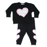 Little Mish Graffiti Heart Sweatshirt & Joggers Set ~ Black/Pink
