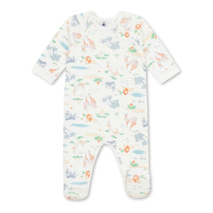 Petit Bateau Side Zip Animal Print Footie ~ White Multi