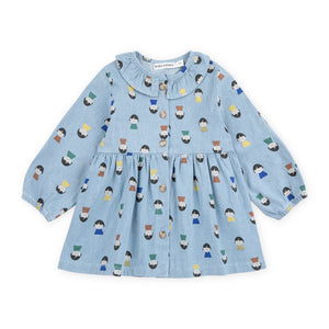 Bobo Choses Baby Game Pawns Print Denim Dress ~ Light Blue