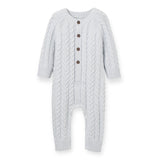 Elegant Baby Horseshoe Cable Knit Romper ~ Pale Blue