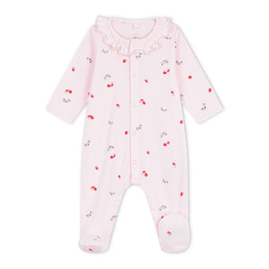 Petit Bateau Front Snap Berry Print Footie w/ Ruffle Collar ~ Pink Multi