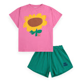 Bobo Choses Sunflower T-Shirt & Knit Ribbed Shorts Set ~ Fuchsia/Green