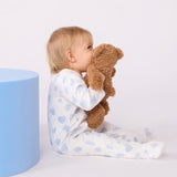Petit Bateau Front Snap Heart Print Brushed Fleece Footie ~ White/Blue