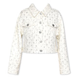 Hannah Banana Glitter Distressed Denim Jacket ~ White