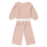 Quincy Mae Cozy Waffle Ruffle Top & Pants Set ~ Rose