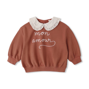 Quincy Mae Mon Amour Collared Sweatshirt & Hearts Ribbed Leggings Set ~ Red/Natural