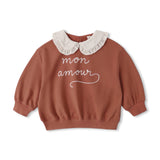 Quincy Mae Mon Amour Collared Sweatshirt & Hearts Ribbed Leggings Set ~ Red/Natural