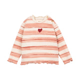 Play Up Baby Printed Stripe l/s Heart T-Shirt & Frilled Denim Overalls Set ~ Off-White/Blue