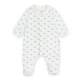 Petit Bateau Velour Front Snap Whale Print Footie w/ Collar ~ White/Blue