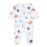 Petit Bateau Front Snap Dogs Print Footie ~ White Multi