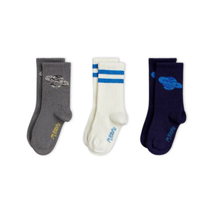 Mini Rodini Planet 3pk Socks ~ Grey/White/Navy