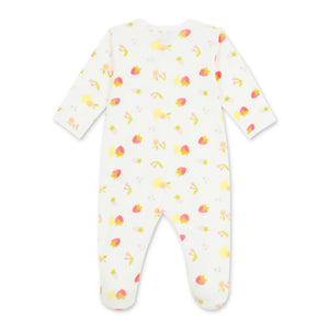 Petit Bateau Front Snap Tutti Frutti Print Footie ~ White Multi