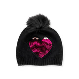 Bari Lynn Reversible Sequin Heart Hat w/ Pom