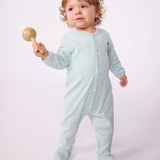 Petit Bateau Front Snap Stripe Footie ~ Green/White