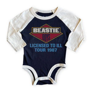 Rowdy Sprout Beastie Boys Licensed to ILL l/s Raglan Onesie ~ Vintage Black/White