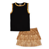 MIA New York Foil Tank Top & Double Ruffle Skirt Set ~ Black/Gold