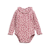 Play Up Baby Ribbed Ruffle Collar l/s Onesie & Denim Overalls Set ~ Rose Leopard