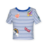 Hannah Banana Striped s/s Top w/ Patches 7-12 ~ Royal Multi