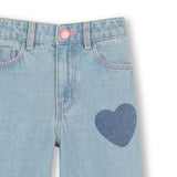 Billieblush Heart Print Wide Leg Denim Pants ~ Double Stone/Bleach
