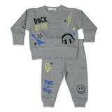 Little Mish Rock Doodles French Terry Sweatshirt & Joggers Set ~ Heather Grey