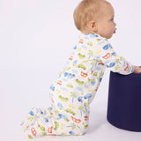 Petit Bateau Front Snap Cars Print Footie ~ White Multi