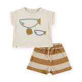 Babyclic T-Shirt & Terry Shorts Set ~ Traveller Fish/Mustard Stripe