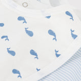 Petit Bateau Stripe & Whale Print Bib Set ~ Blue/White