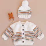 The Blueberry Hill Knit Woodland Stripe Cardigan ~ Cream/Multi