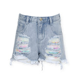 Hannah Banana Distressed Denim Shorts w/ Sequins 7-12 ~ Stonewash