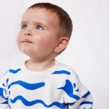 Petit Bateau Baby Waves Print Sweatshirt ~ White/Blue