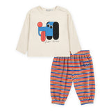 Bobo Choses Baby Have Fun Striped Velour Zip Hoodie, Doggy Mate l/s Tee & Joggers Set ~ Red/Blue Multi