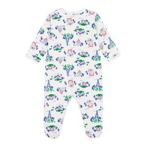 Petit Bateau Front Snap Parisian Print Footie ~ White Multi
