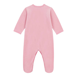 Petit Bateau Front Snap Velour Footie w/ Heart Detail ~ Pink