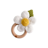 The Blueberry Hill Crochet Flower Wooden Ring Rattle ~ White