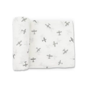 Little Unicorn Organic Cotton Muslin Swaddle ~ Pewter Planes