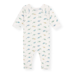 Petit Bateau Side Zip Dinosaur Print Footie ~ White Multi