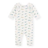 Petit Bateau Side Zip Dinosaur Print Footie ~ White Multi