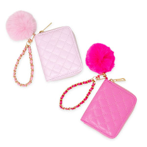 Tiny Treats Quilted Chain Strap Wallet w/ Pom-Pom