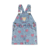 Huxbaby Dreamy Denim Hearts Overalls Dress & Ribbed s/s Top Set ~ Denim/Cherry