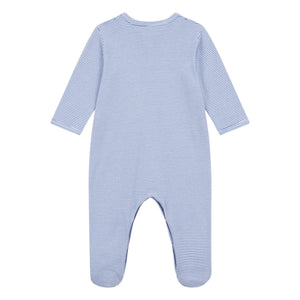 Petit Bateau Front Snap Stripe Footie ~ Blue/White