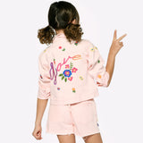 Hannah Banana Embroidered Denim Jacket w/ Flowers ~ Pink