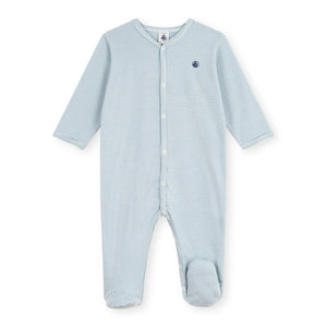 Petit Bateau Front Snap Striped Footie ~ Soft Blue/White