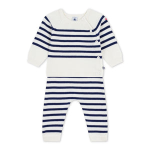 Petit Bateau Knit Striped Sweater & Pants Set ~ White/Navy