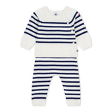 Petit Bateau Knit Striped Sweater & Pants Set ~ White/Navy