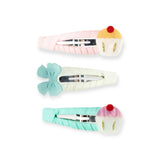 Lilies & Roses Cupcakes & Bow Pearlized Snap Clip Set of 3