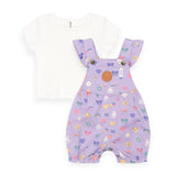 Huxbaby Emoji Short Overalls & Ribbed T-Shirt Set ~ Orchid/Almond Milk