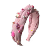 Bari Lynn Linen Knot Headband w/ Bow Charms & Pearls