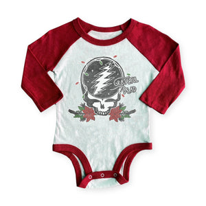 Rowdy Sprout Grateful Dead Holiday SYF Raglan l/s Onesie ~ Vintage White/Red