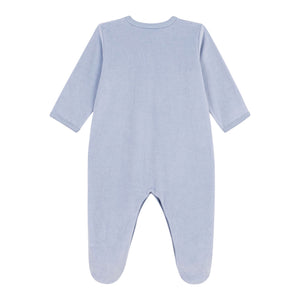 Petit Bateau Front Snap Velour Footie w/ Heart Detail ~ Blue